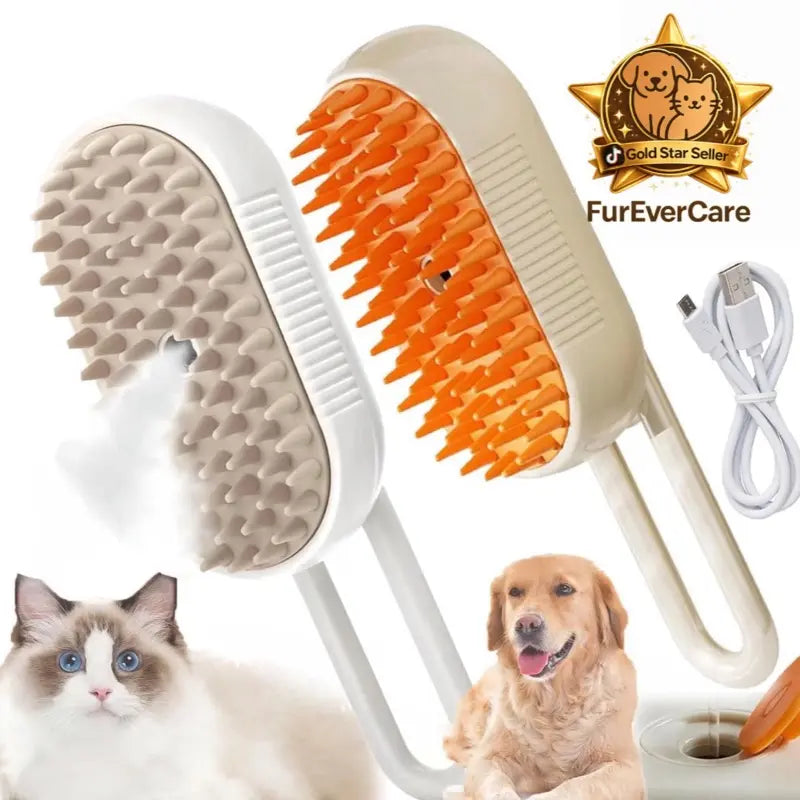 Furevercare Pet Steam Brush for Shedding with Anti-Static Technology and USB Rechargeable Feature for Dogs, Cats, and Other Pets