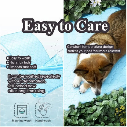 Dog Cooling Mat - Premium Pet Cooling Blanket Pad for Indoor & Outdoor Use, Ideal for Kennels, Crates, and Cars (Blue, Large 28" x 22")