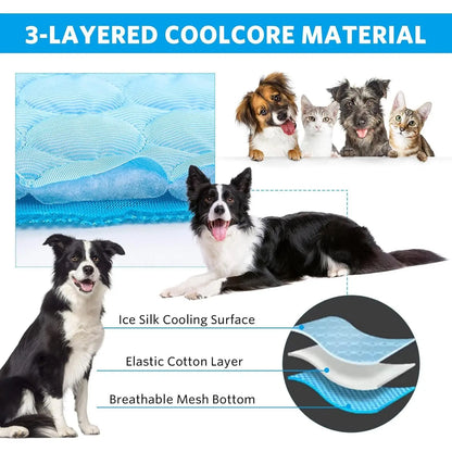 Dog Cooling Mat - Premium Pet Cooling Blanket Pad for Indoor & Outdoor Use, Ideal for Kennels, Crates, and Cars (Blue, Large 28" x 22")