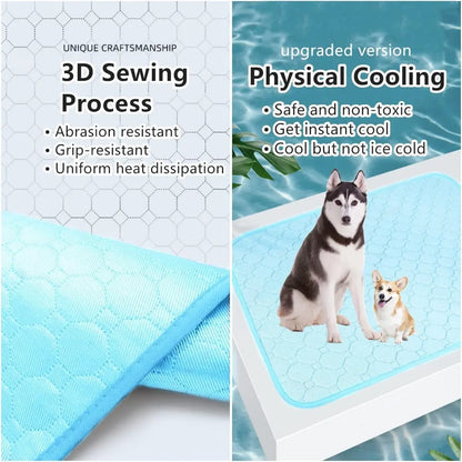 Dog Cooling Mat - Premium Pet Cooling Blanket Pad for Indoor & Outdoor Use, Ideal for Kennels, Crates, and Cars (Blue, Large 28" x 22")